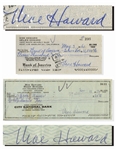 Moe Howard Lot of Two Checks Signed, One Made Out to His Daughter, Dated 11 November 1973 and Measuring 8.25 x 3 -- Other Dated 3 May 1960 -- Very Good Condition